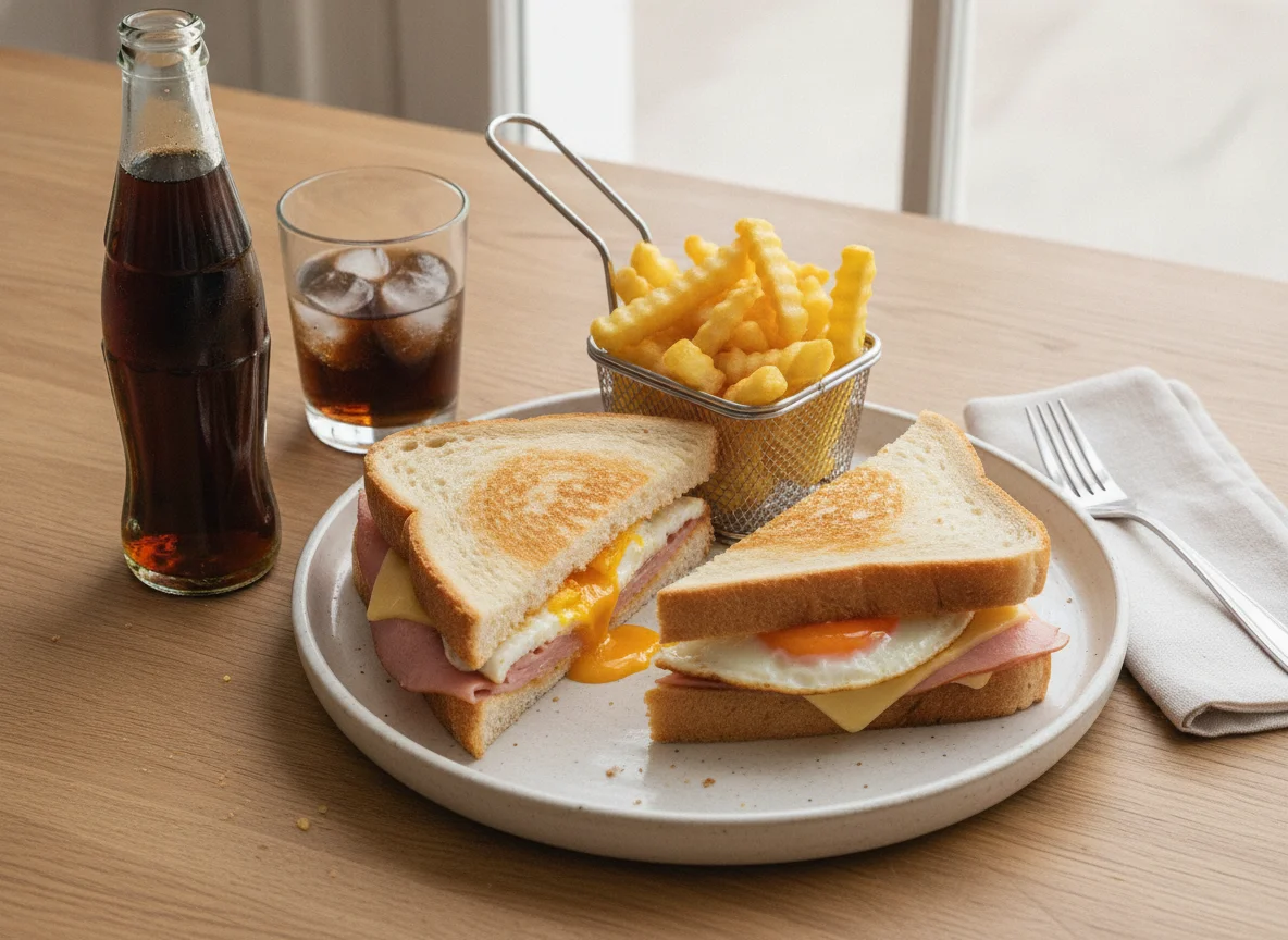 Sándwich con huevo y patatas fritas photo