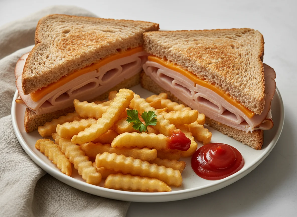 Sándwich con papas fritas y kétchup photo