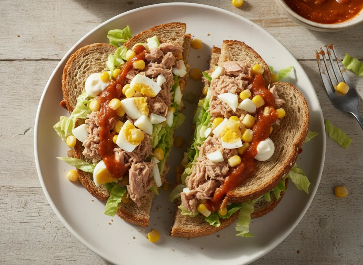 Sándwich de atún con huevo cocido photo