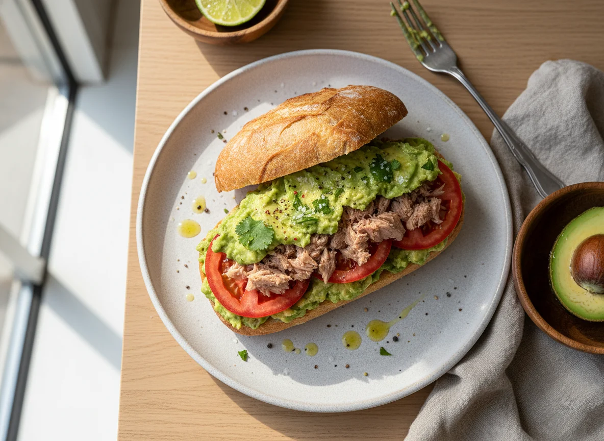 Sándwich de atún con palta y tomate photo