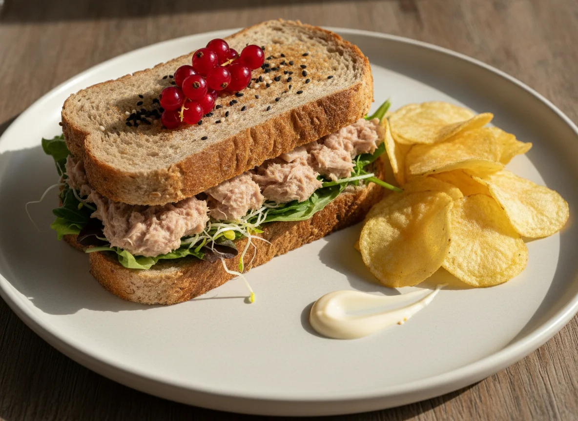 Sándwich de atún con patatas fritas photo