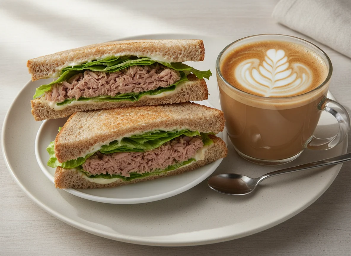 Sándwich de atún y café con leche photo
