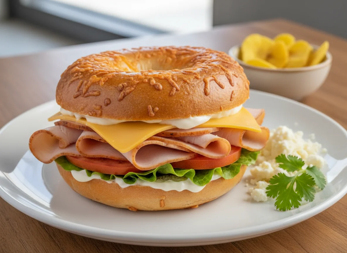 Sándwich de bagel con pavo y queso photo