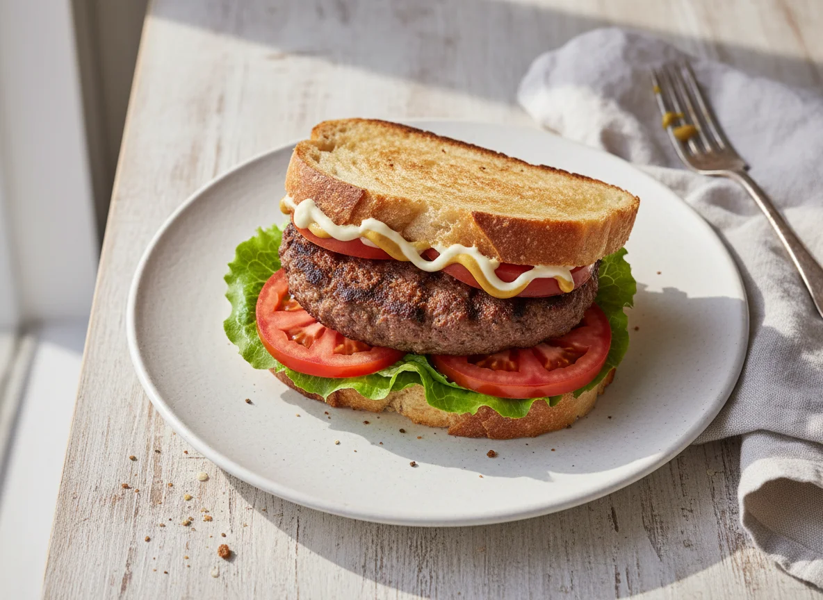 Sándwich de carne con lechuga y tomate photo