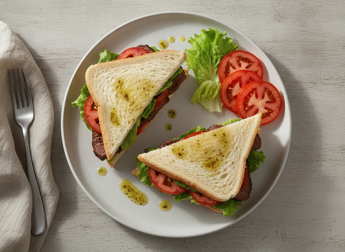 Sándwich de carne con tomate y lechuga photo