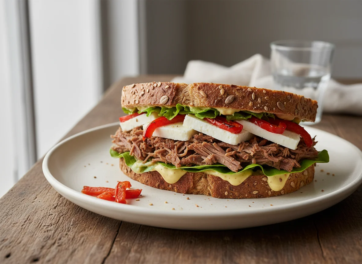 Sándwich de carne desmechada photo