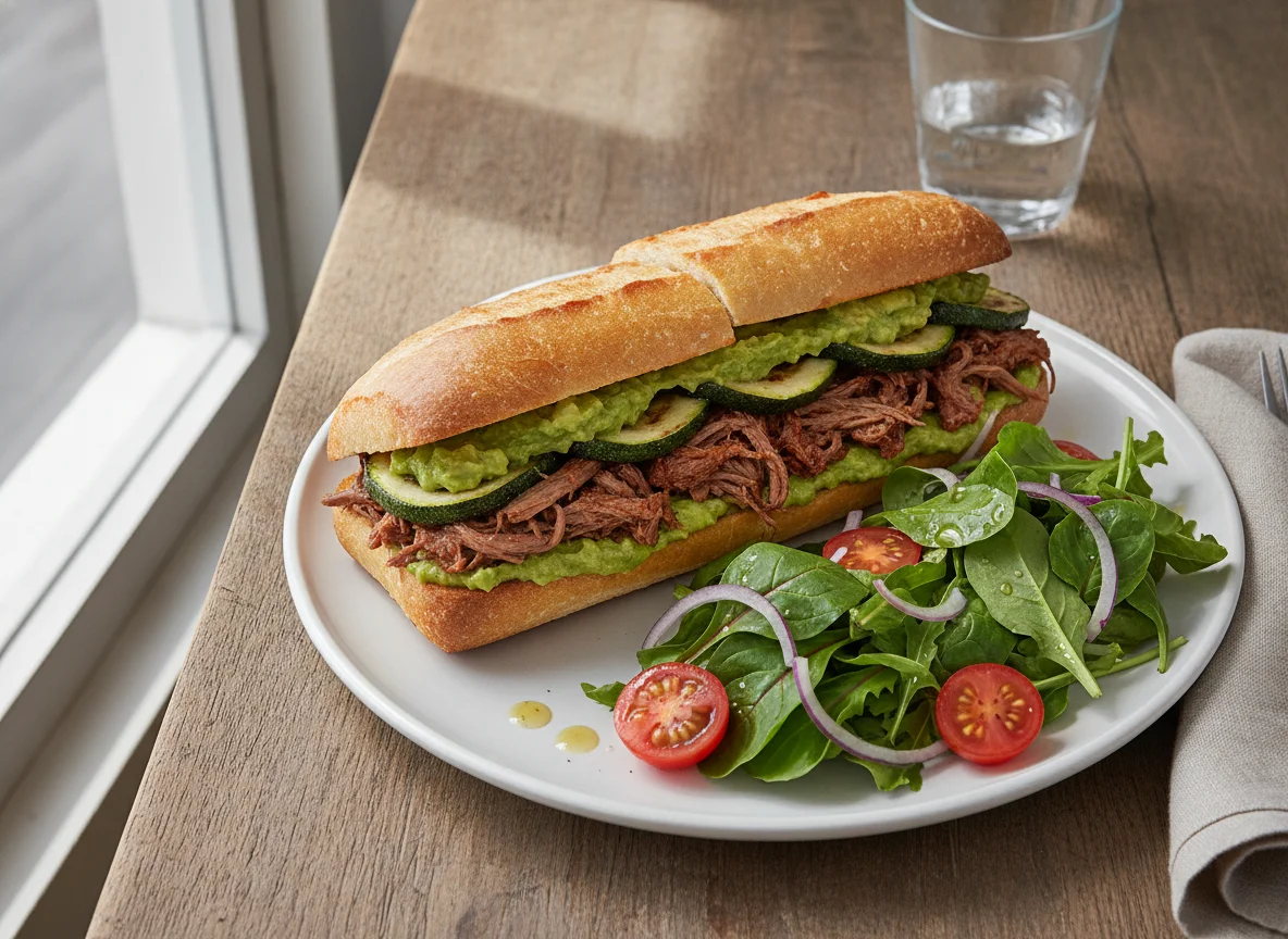 Sándwich de carne mechada con ensalada photo