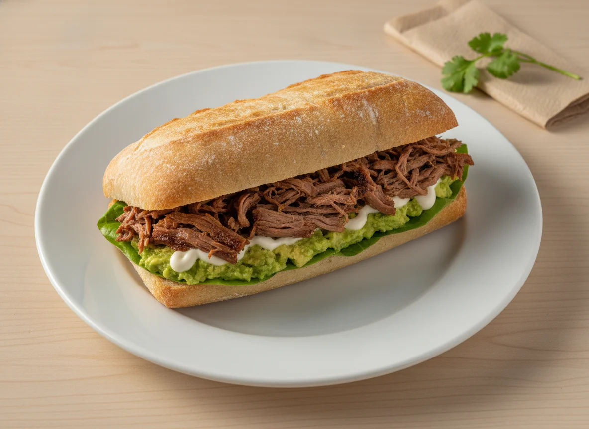 Sándwich de carne mechada en pan ciabatta photo
