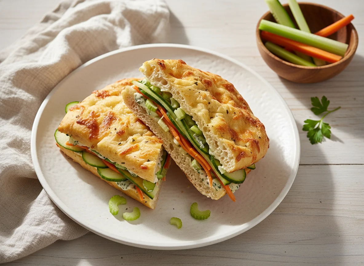 Sándwich de focaccia con vegetales photo