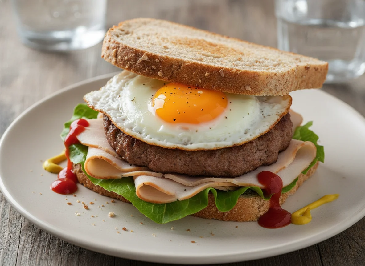 Sándwich de hamburguesa con huevo y pavo photo