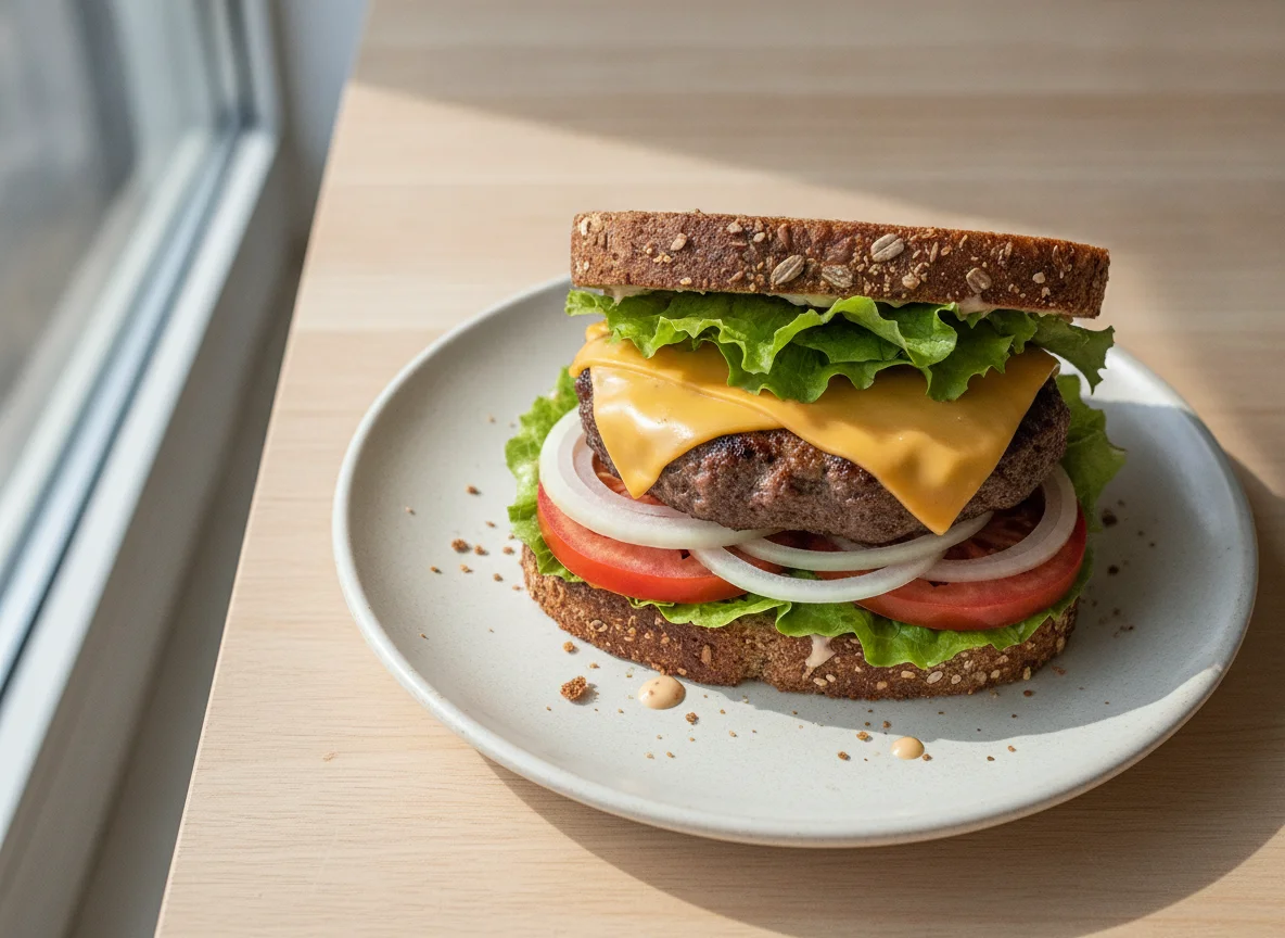 Sándwich de hamburguesa en pan integral photo