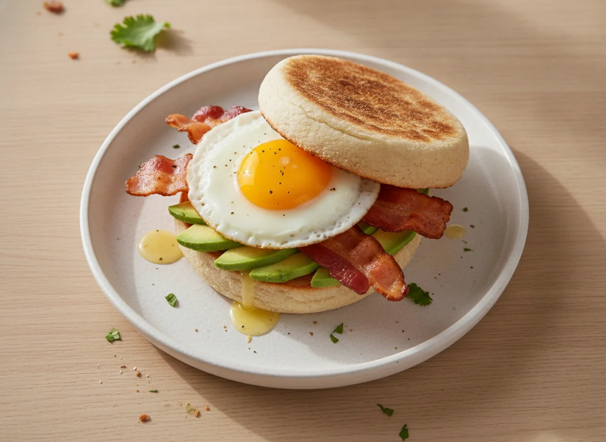Sándwich de huevo con tocino y aguacate photo
