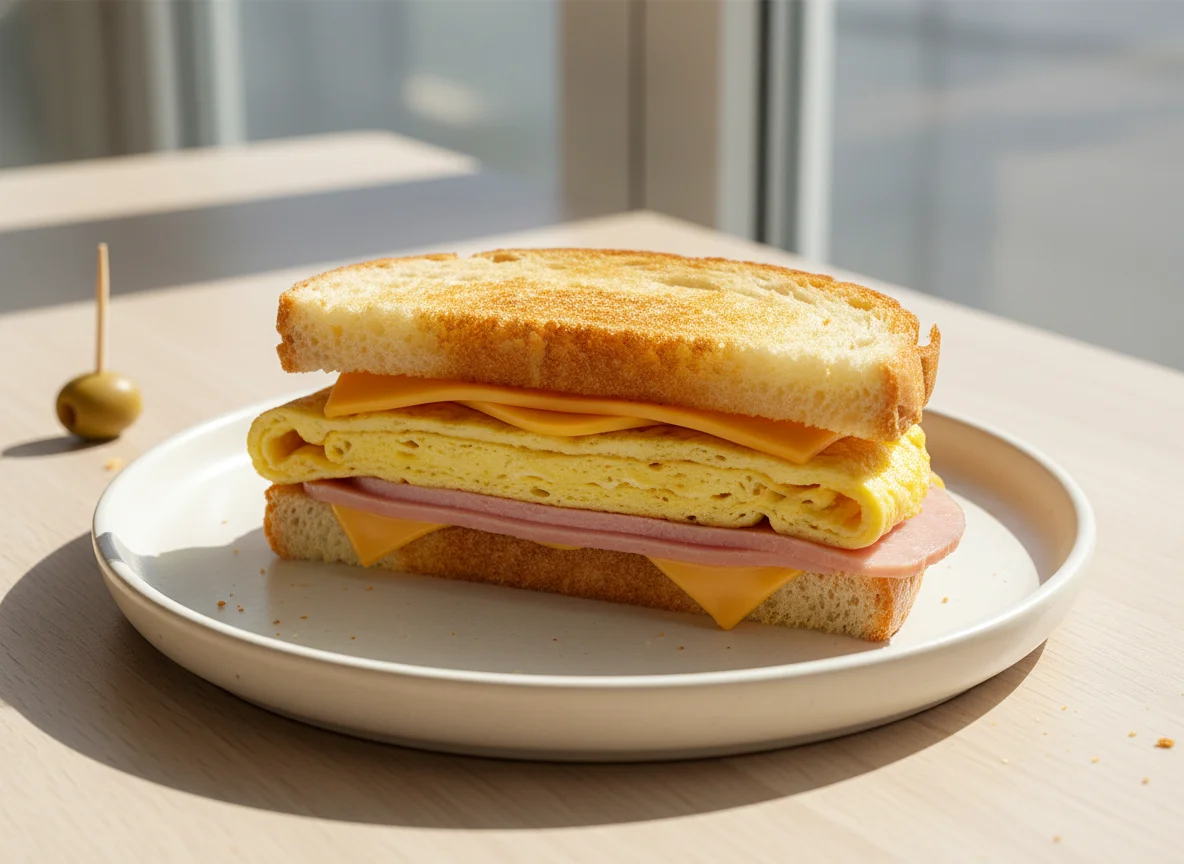 Sándwich de huevo, jamón y queso photo
