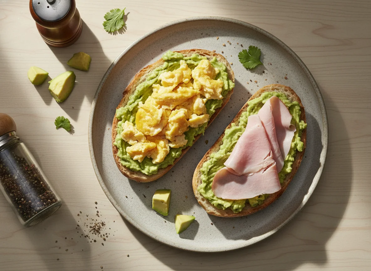 Sándwich de huevo, palta y jamón photo