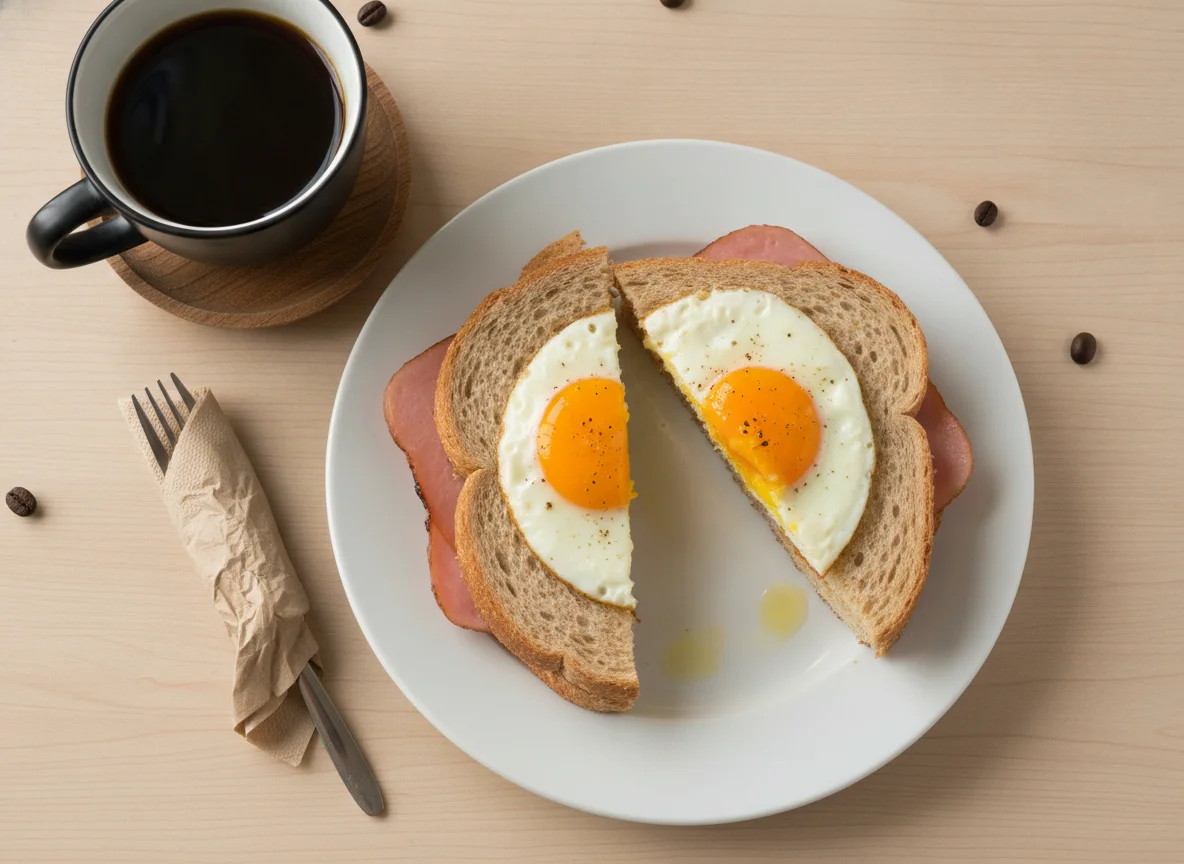 Sándwich de huevo y jamón con café photo