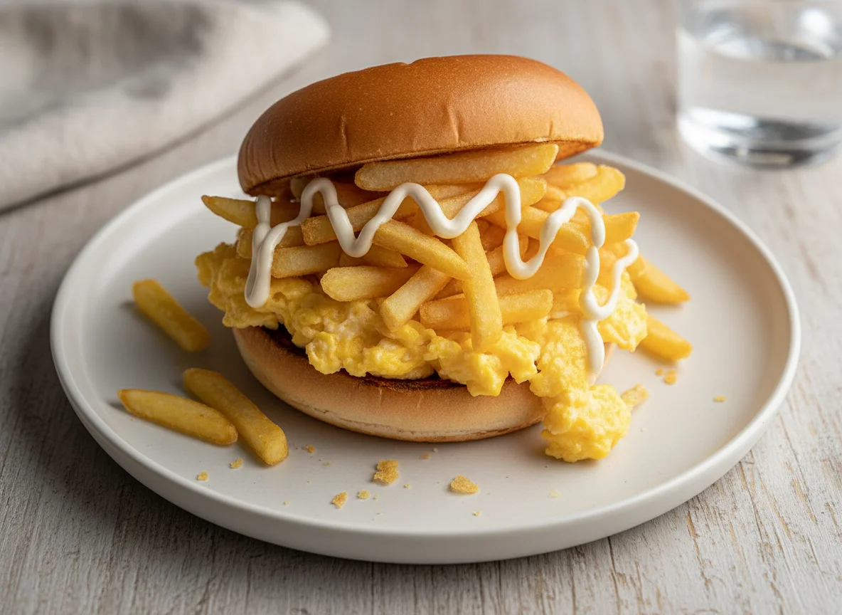 Sándwich de huevo y papas fritas photo