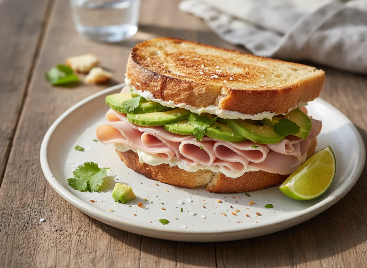 Sándwich de jamón con aguacate photo