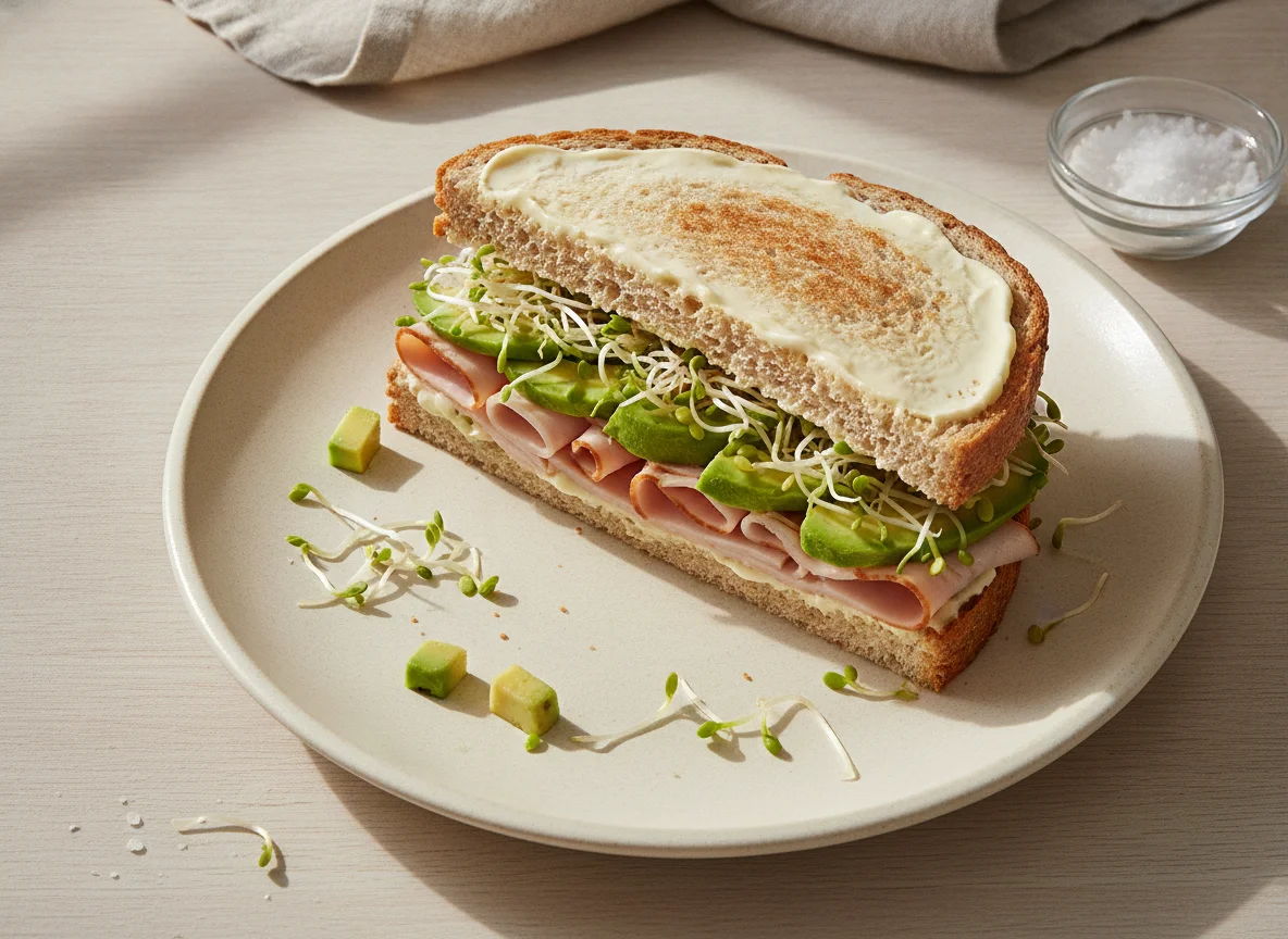 Sándwich de jamón con aguacate y germinado photo