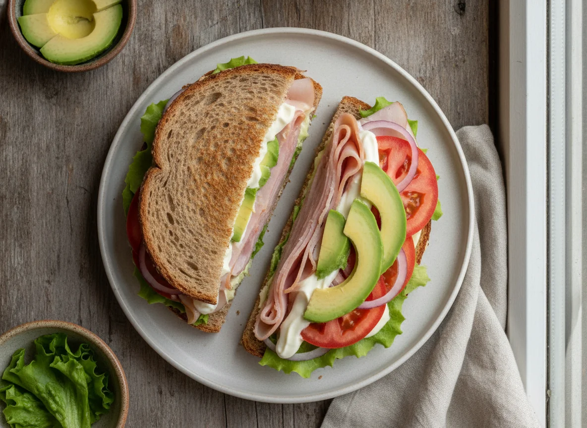 Sándwich de jamón con aguacate y jitomate photo