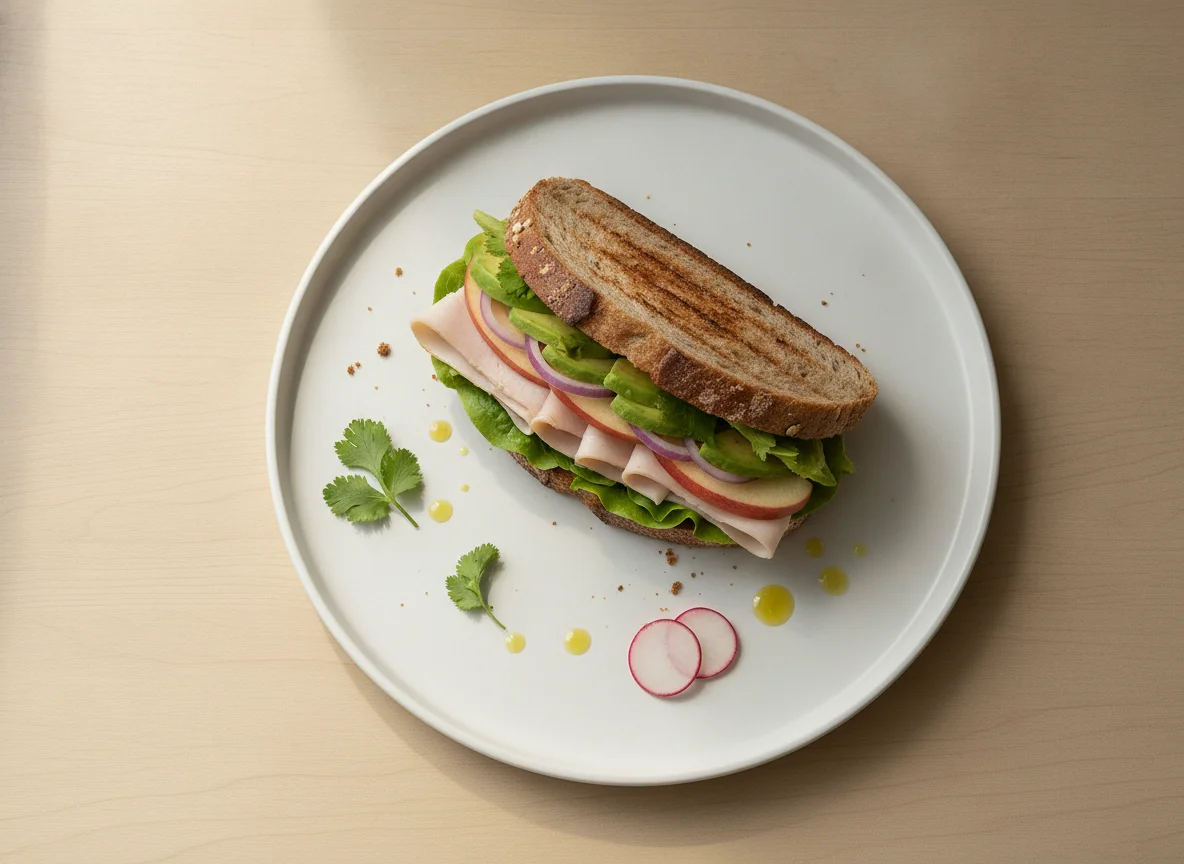 Sándwich de jamón con aguacate y manzana photo