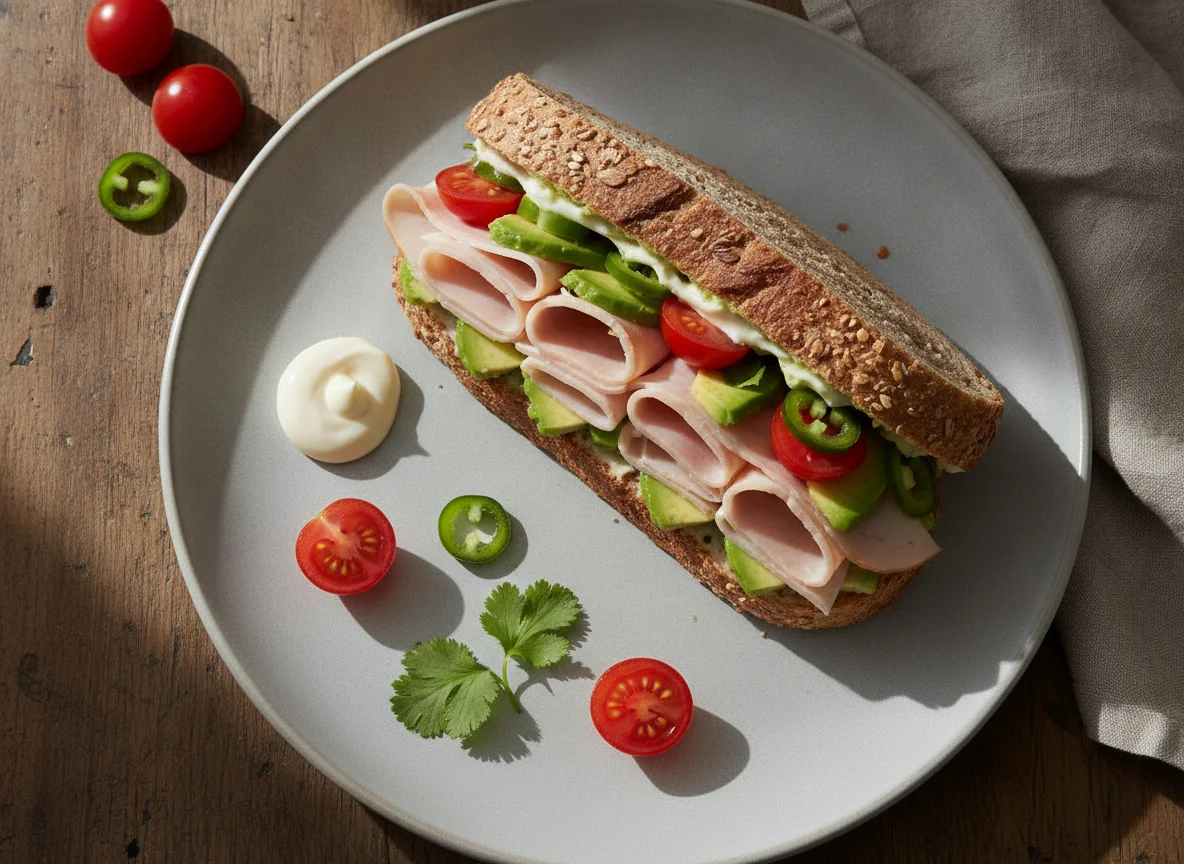 Sándwich de jamón con jitomates cherry y chile photo