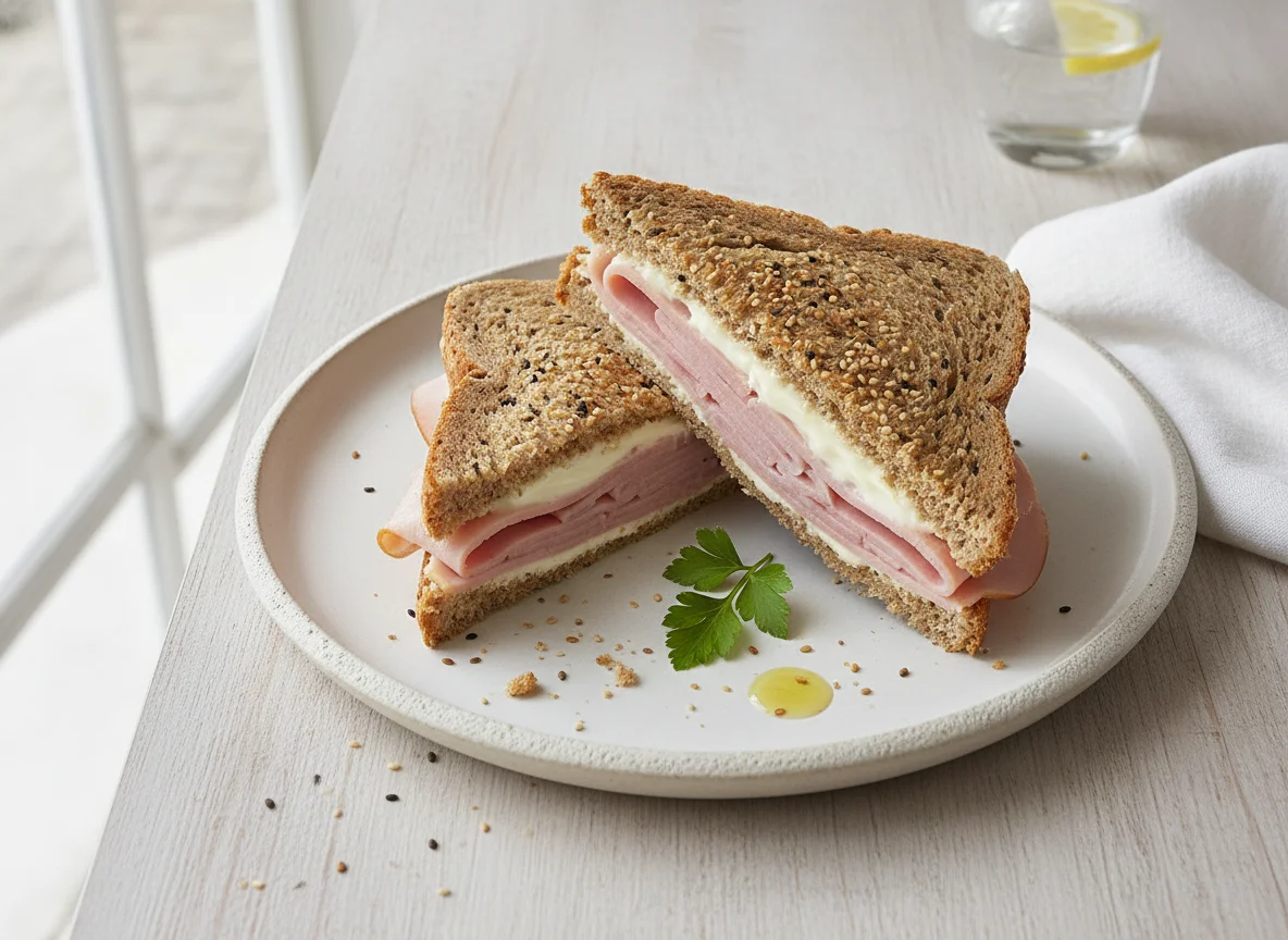 Sándwich de jamón con pan integral y ajonjolí photo