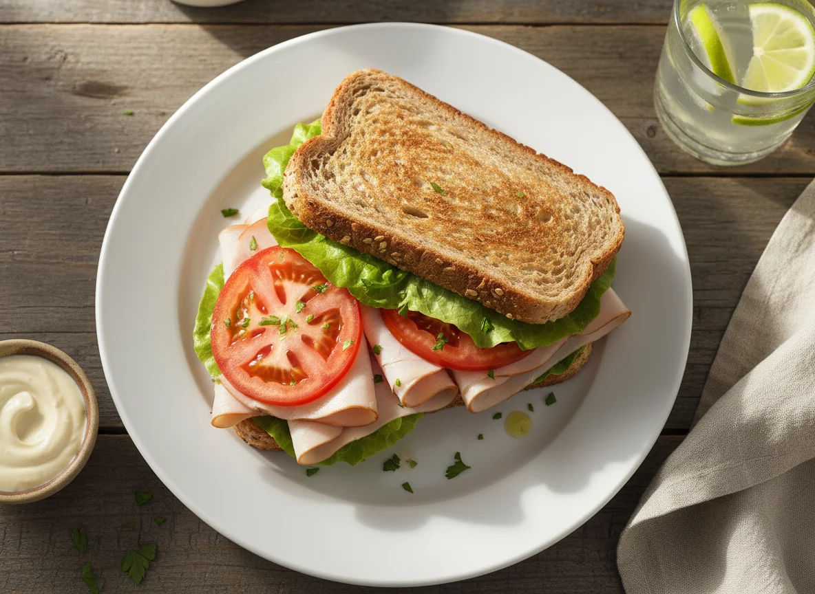 Sándwich de jamón de pavo con vegetales photo