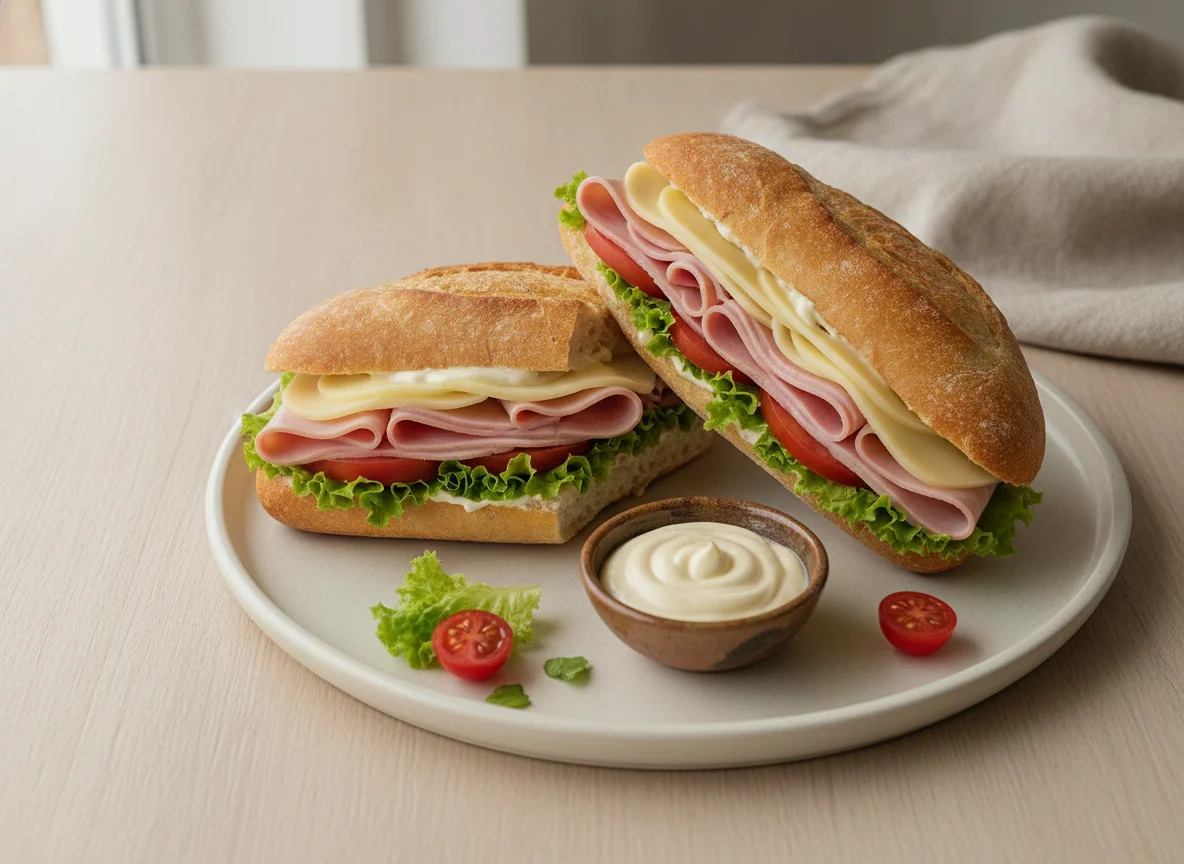 Sándwich de jamón, queso, tomate y lechuga photo