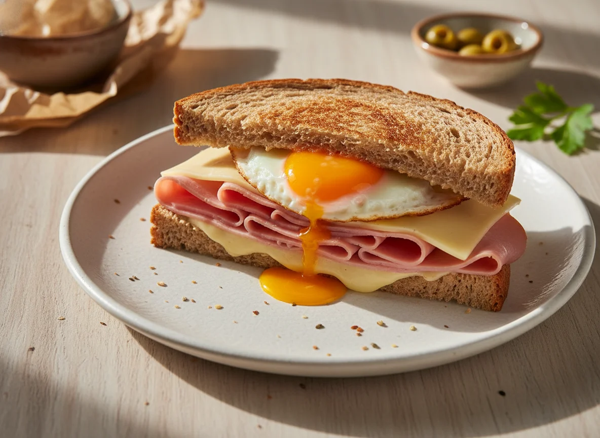 Sándwich de jamón, queso y huevo photo