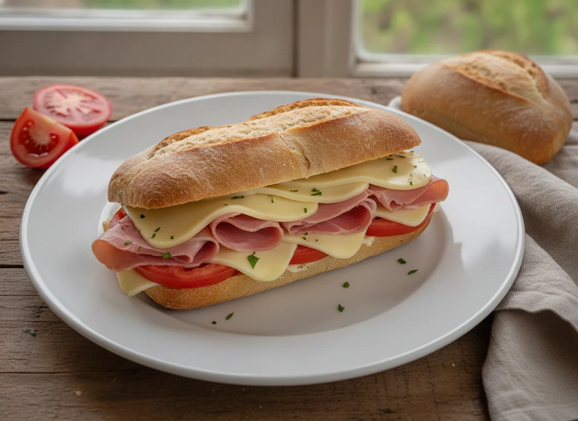 Sándwich de jamón, queso y tomate photo