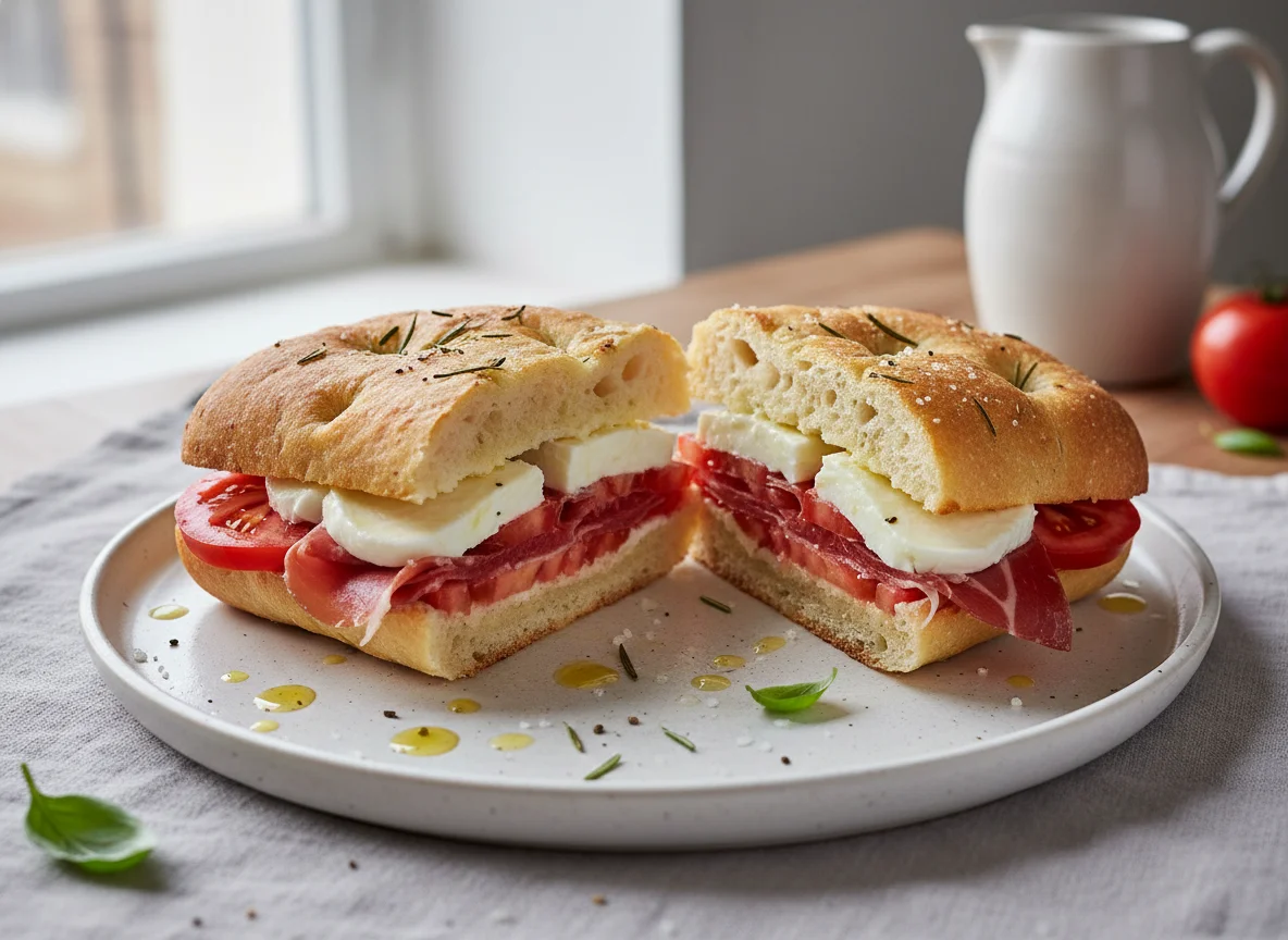 Sándwich de jamón serrano, mozzarella y tomate photo