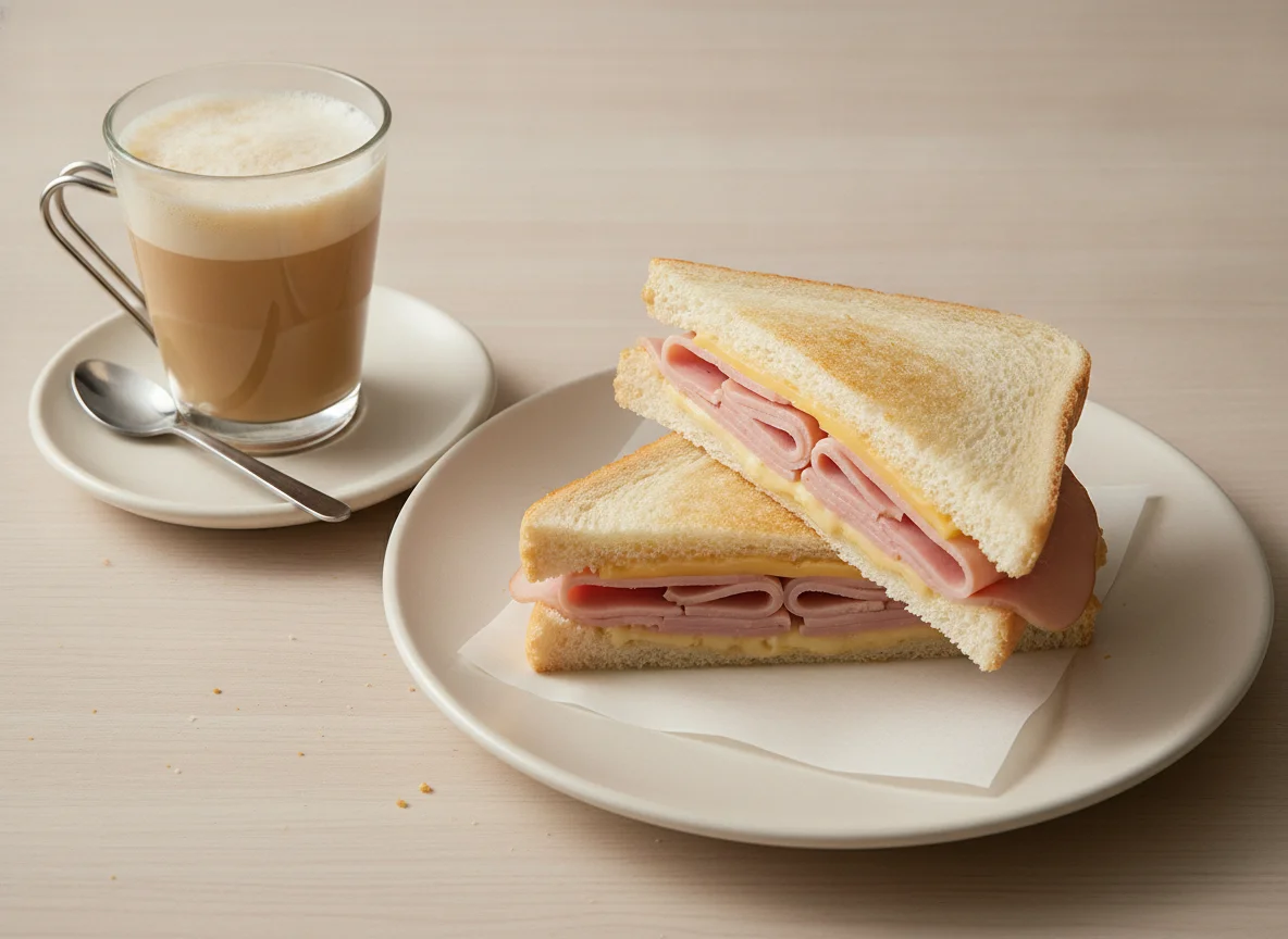 Sándwich de jamón y café con leche photo