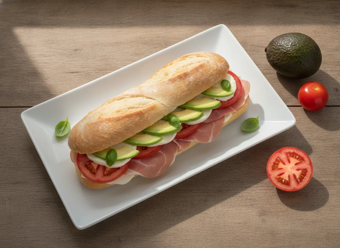 Sándwich de jamón y queso con aguacate photo