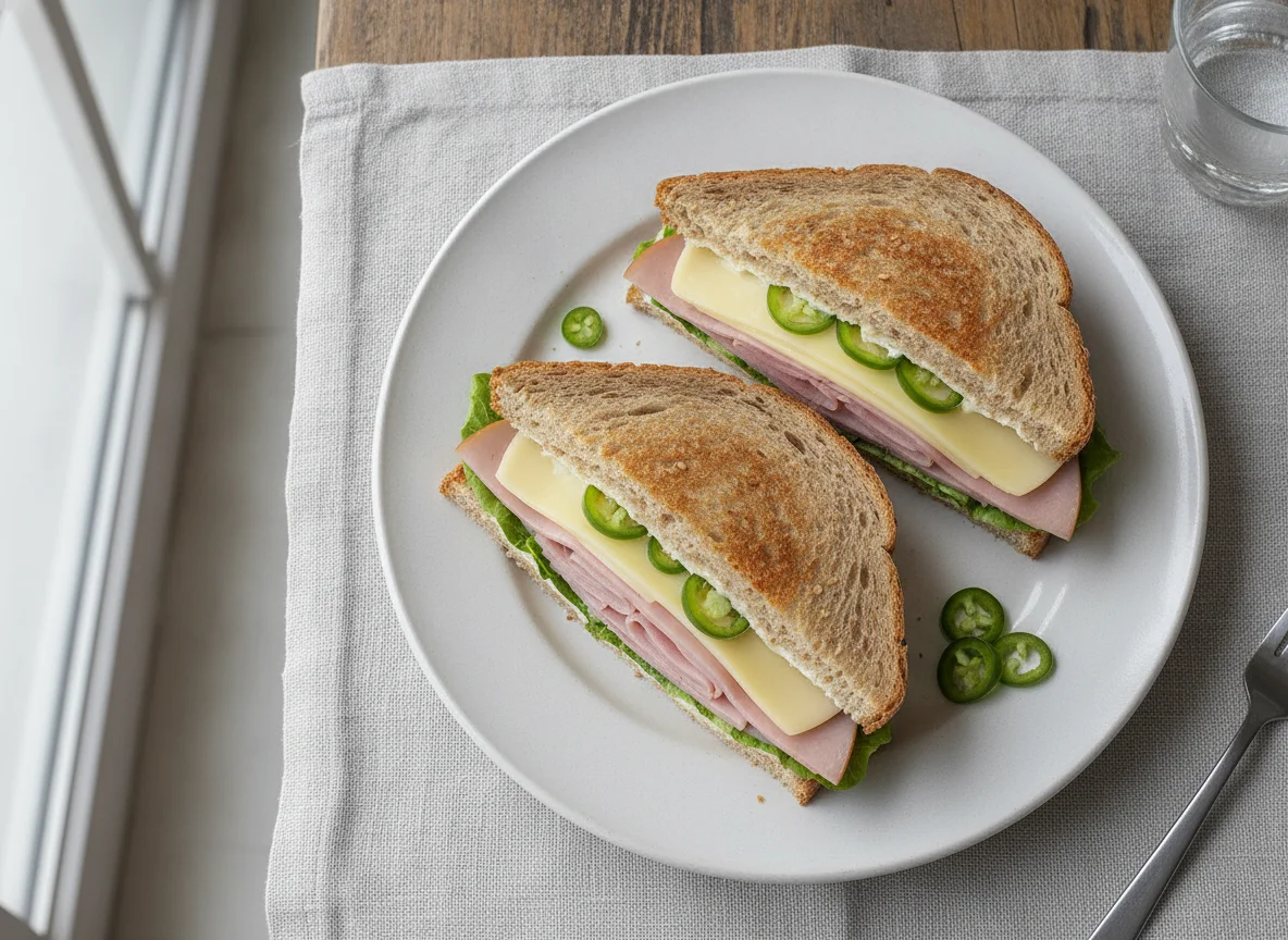 Sándwich de jamón y queso con chile serrano photo