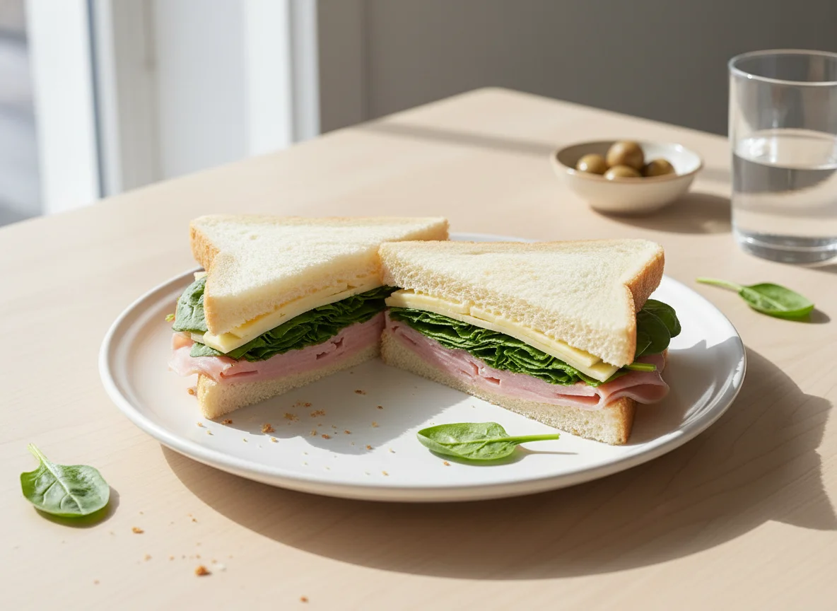 Sándwich de jamón y queso con espinaca photo