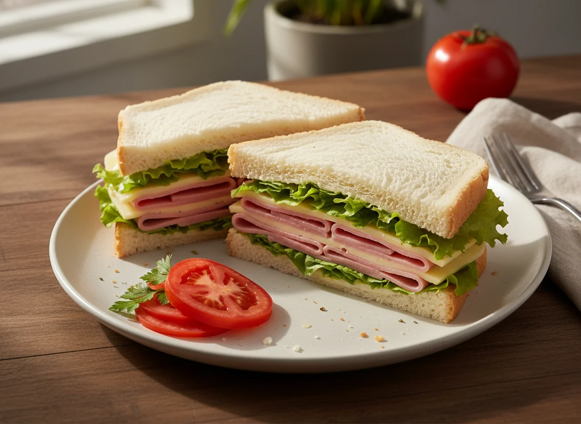 Sándwich de jamón y queso con lechuga photo