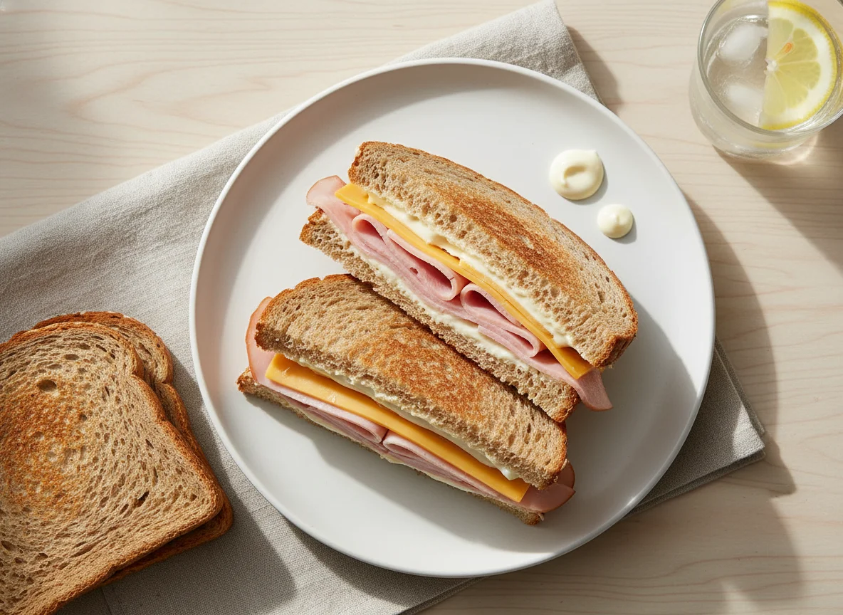Sándwich de jamón y queso con mayonesa photo