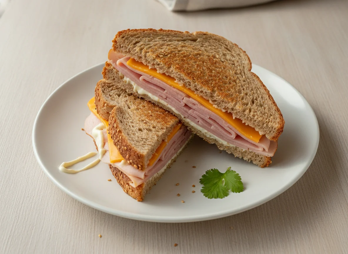 Sándwich de jamón y queso con pan integral photo