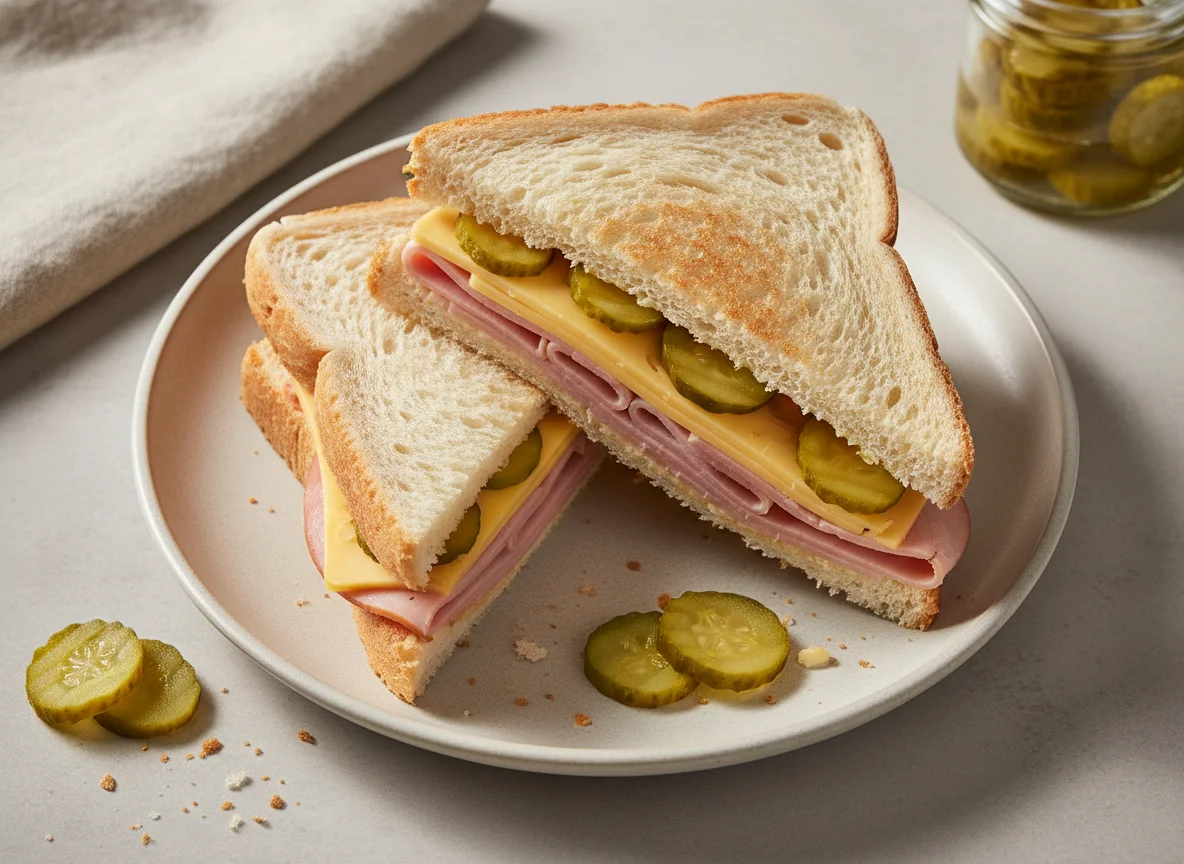 Sándwich de jamón y queso con pepinillo photo