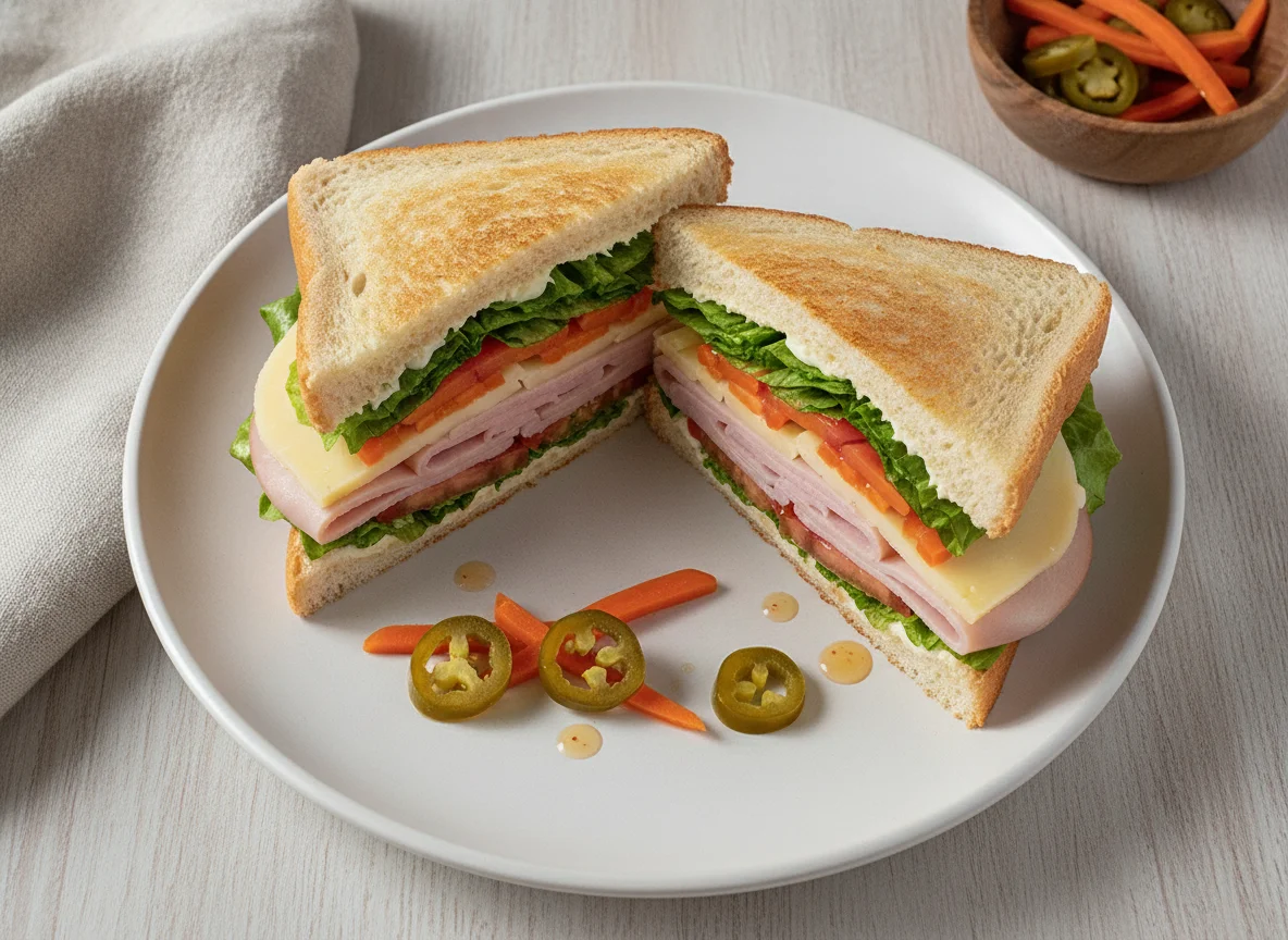 Sándwich de jamón y queso con vegetales photo