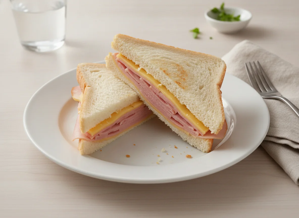 Sándwich de jamón y queso en pan de molde photo
