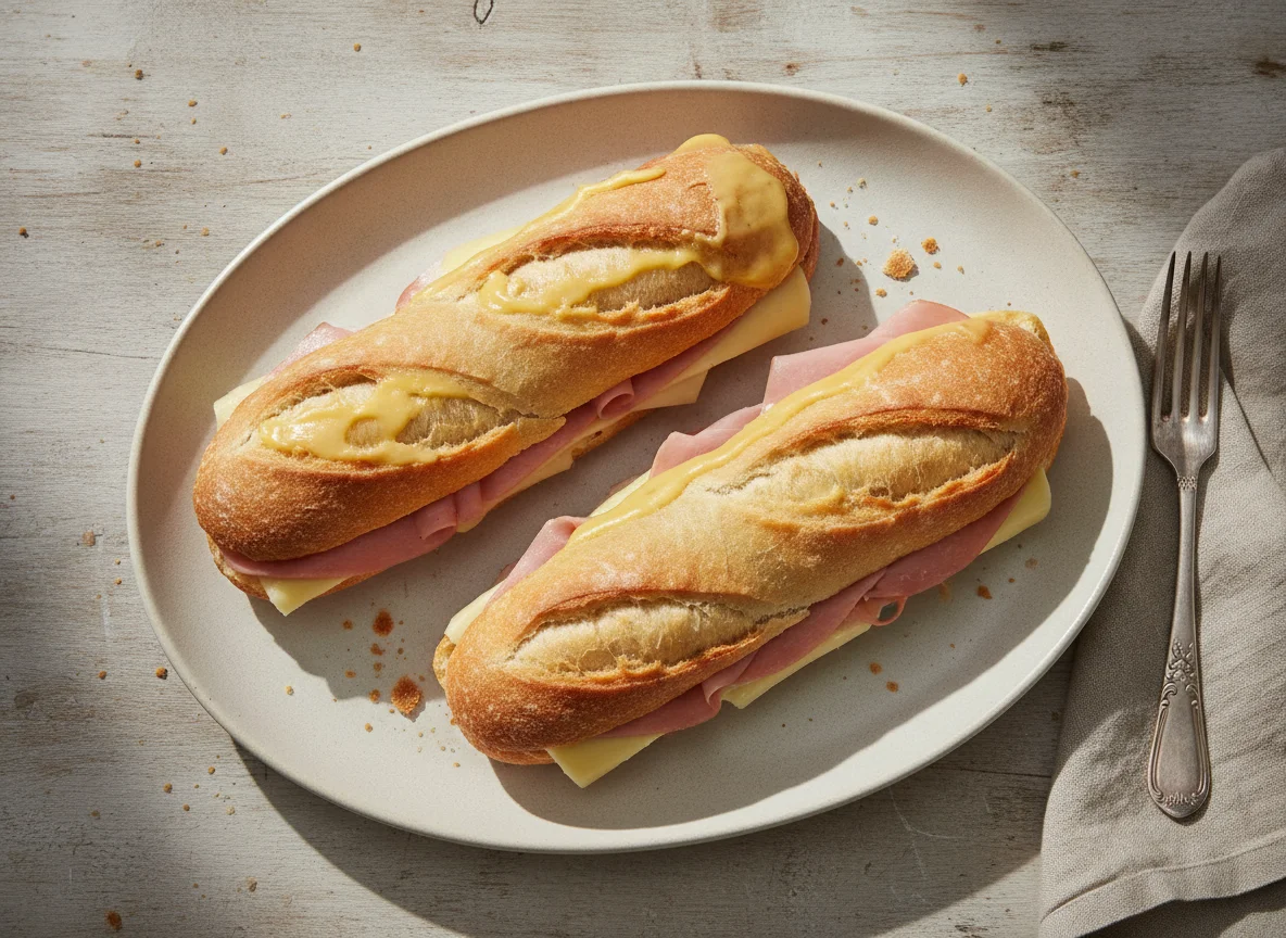 Sándwich de jamón y queso en pan francés photo