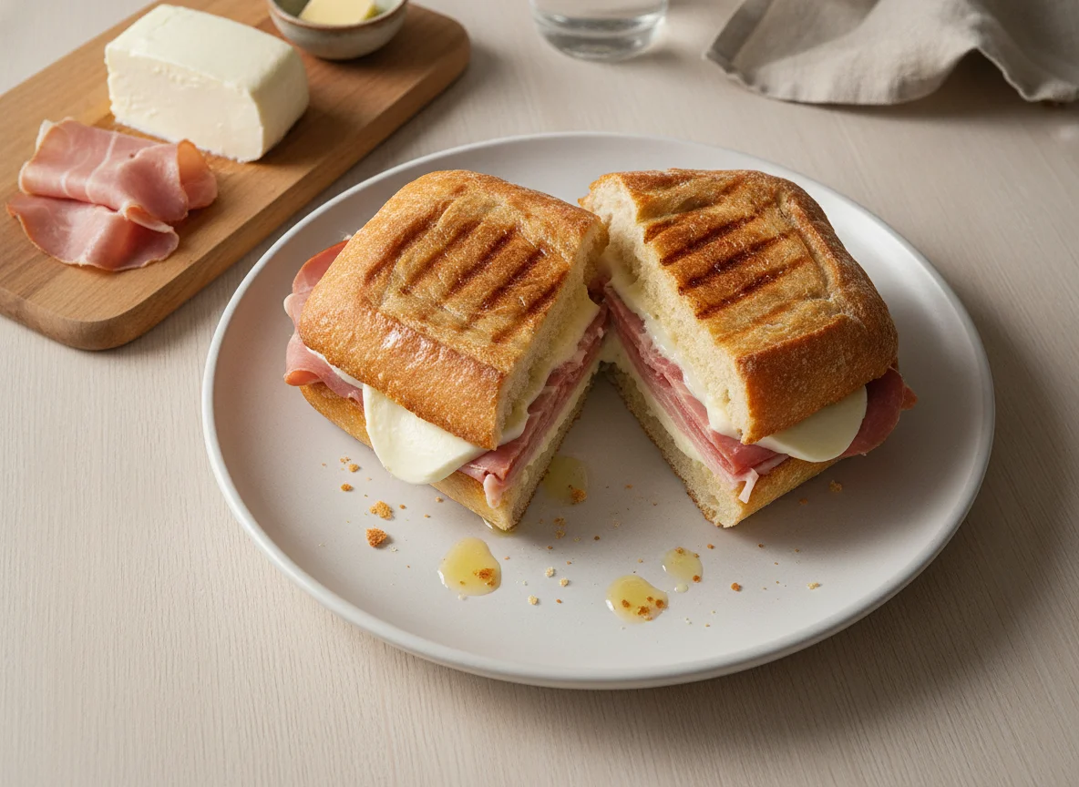 Sándwich de jamón y queso prensado photo