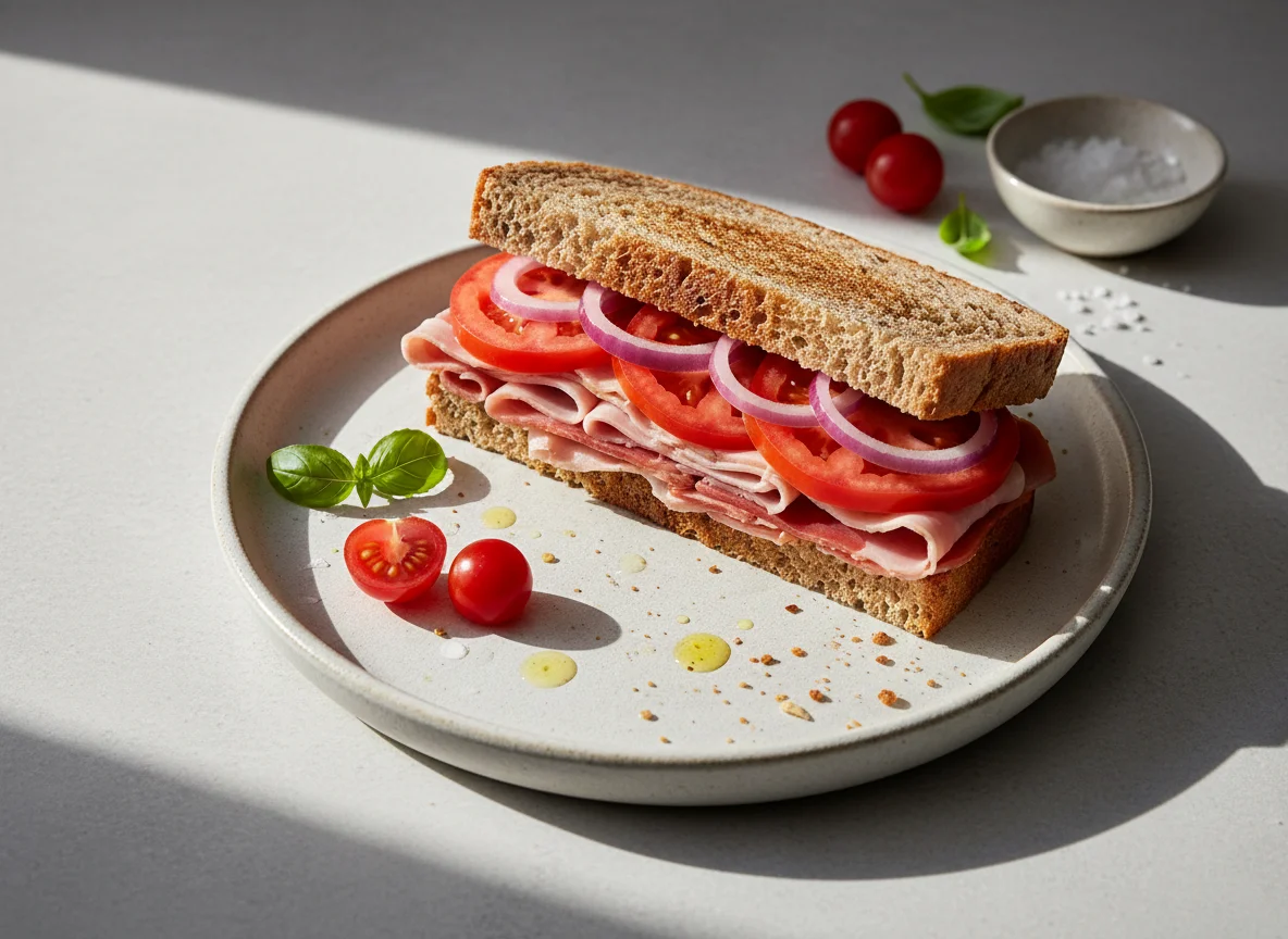 Sándwich de jamón y tomate photo