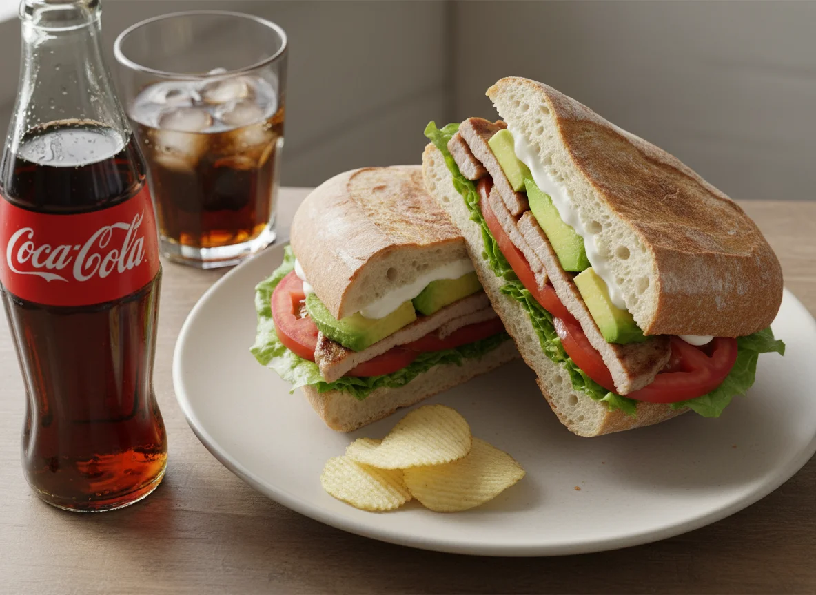 Sándwich de lomito de cerdo con palta y tomate photo