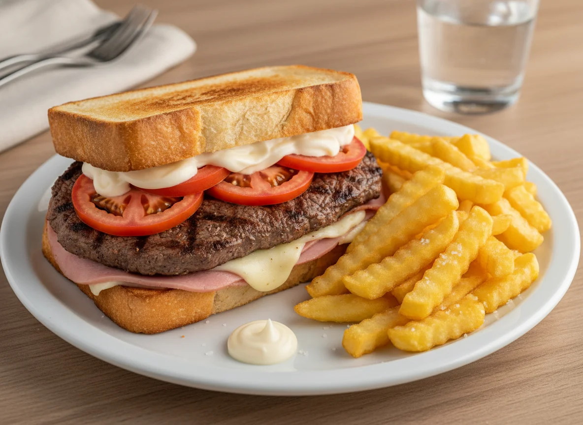 Sándwich de lomo con papas fritas photo