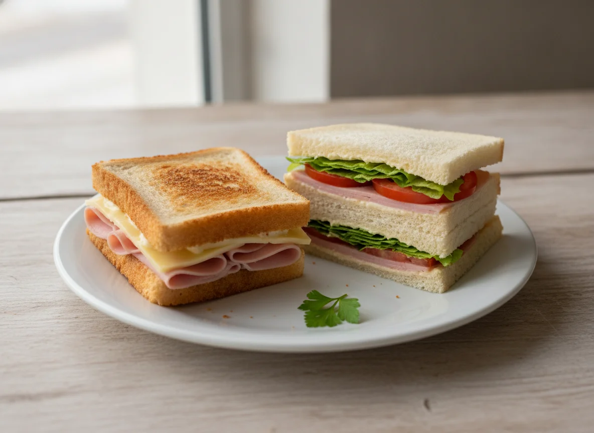 Sándwich de miga tostado y sándwich de miga con vegetales photo