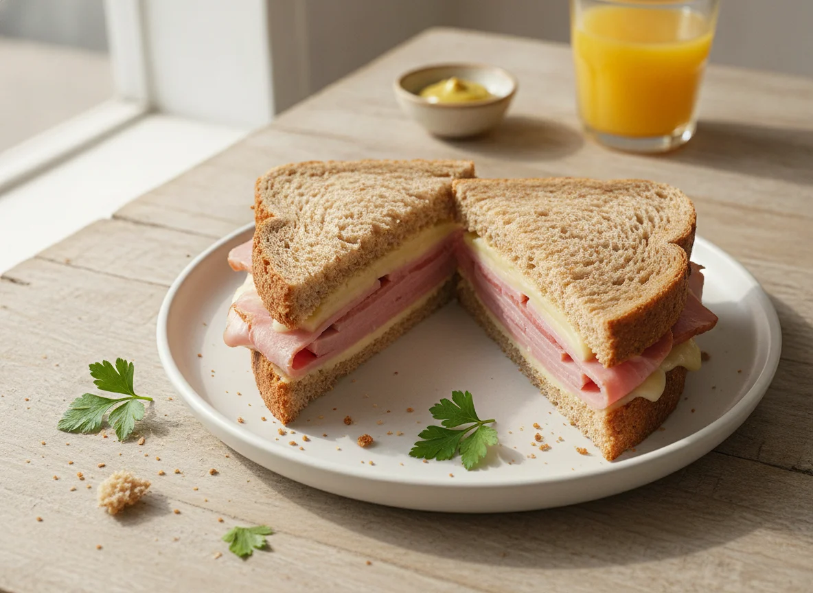 Sándwich de pan integral con jamón y queso photo
