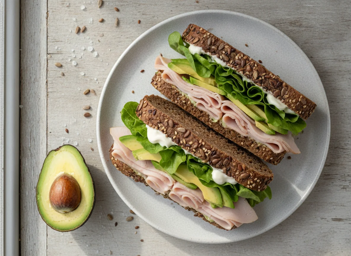 Sándwich de pan integral con pavo y aguacate photo