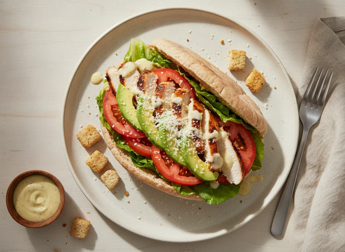 Sándwich de pan pita con ensalada César photo
